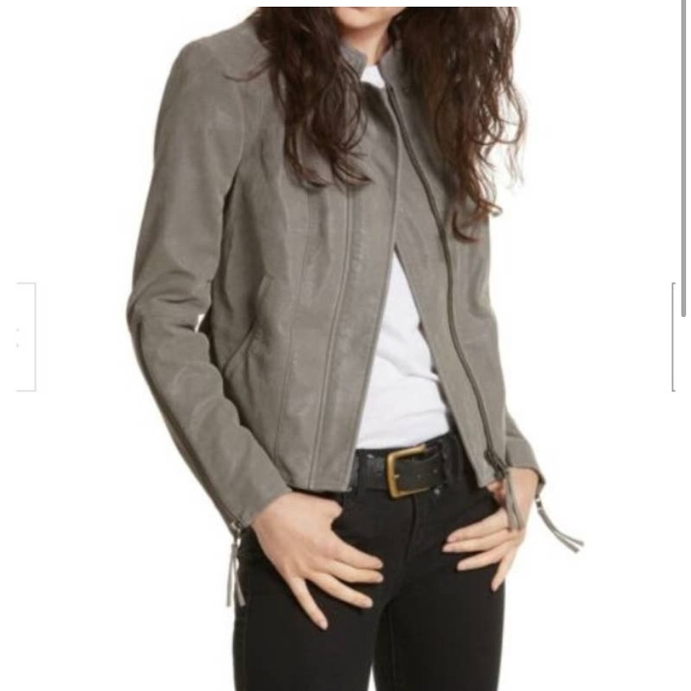 Free People Cool & Clean Moto Jacket Vegan Faux Leather Still Mill Gray | Size 6